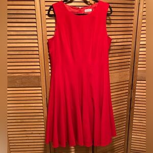 Calvin Klein Red Ribbed Fit & Flare Sleeveless Dress
